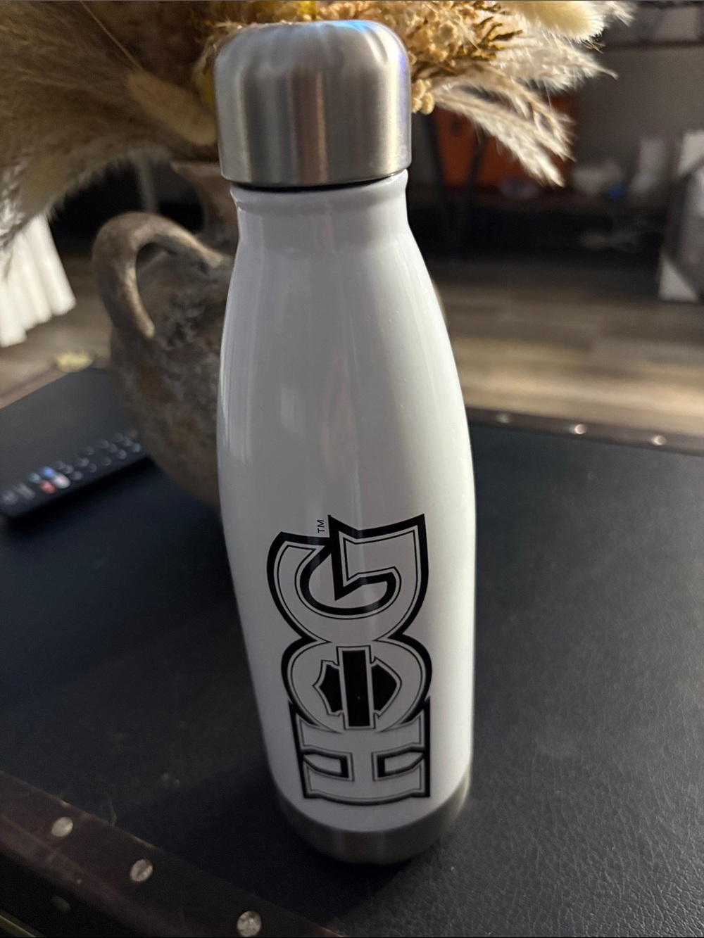 White Stainless Steel Insulated Water Bottle with Black Logo